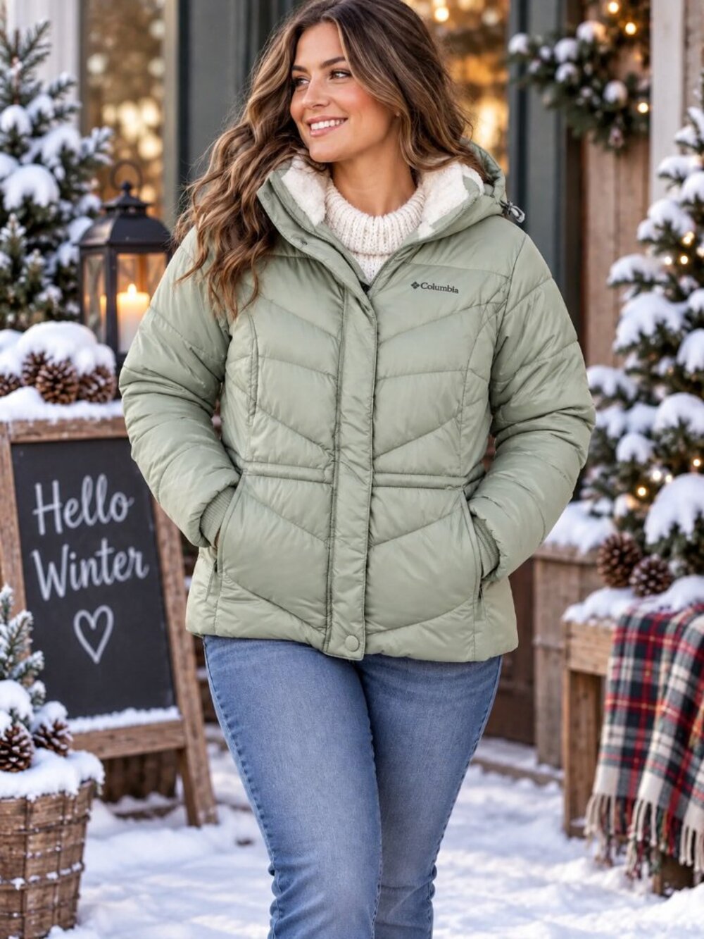 Columbia Insulated Puffer Jacket Peak to Park III With Removable Hood Sage Green - Picture 2 of 16